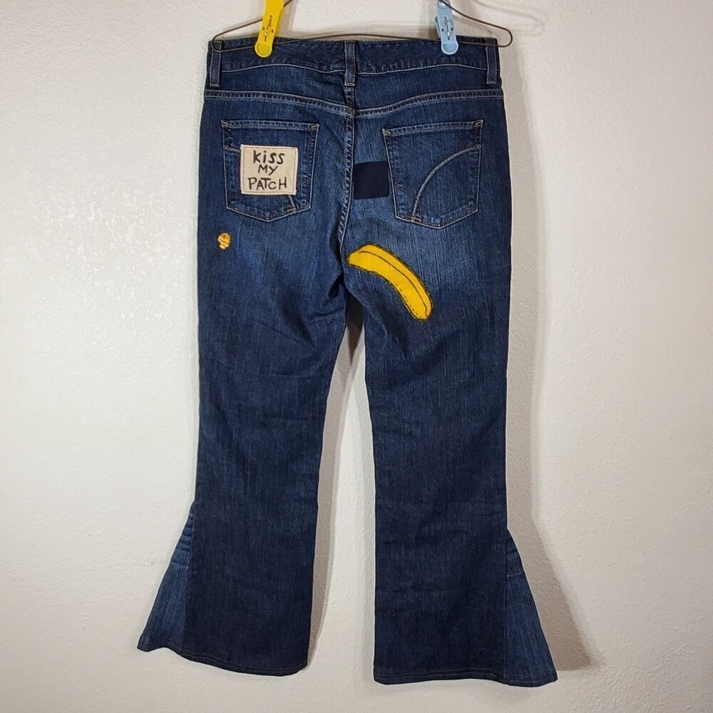 Eddie Bauer Womens 8L Flare Jeans 32x32 Repurposed Custom Patchwork Y2K 2009 - Picture 2 of 11